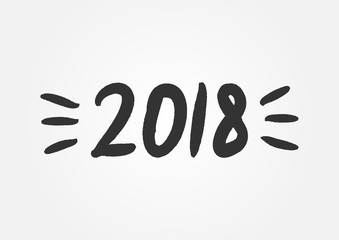 The number 2018 is drawn by hand with a rough brush. Splashes of black ink. Sketch, grunge, graffiti.