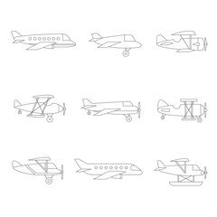 Airplane outline simple icon set. Clean design.