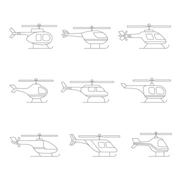 Helicopter outline simple icon set. Clean design.