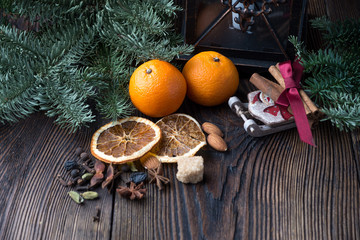 Tangerines  and decorations for the holiday table