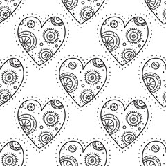 black boho ornamental hearts seamless pattern