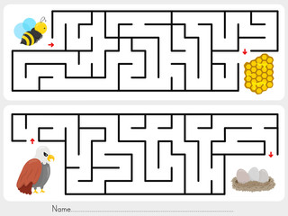 Maze game: Help the bee to find the honeycomb
 and help the eagle to find the eggs