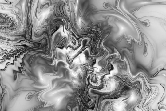 Abstract marble texture. Fantasy fractal background in black and white colors. Digital art. 3D rendering.