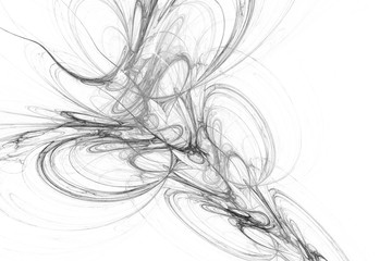 Abstract swirly lines on white background. Fantasy fractal design in black and white colors. 3D rendering.
