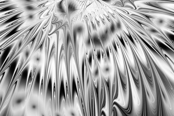 Abstract rippled glossy texture in black and white colors. Fantasy fractal background. Digital art. 3D rendering. © Klavdiya Krinichnaya