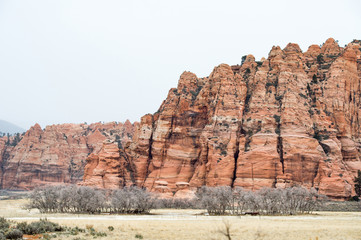Beautiful view from the Kolob Terrace Road, an impressive rock formation from wind erosion, Zion National Park, Utah, USA