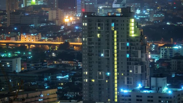 Timelapse of Bangkok's Night Lights with Sudden, Rapid Panning