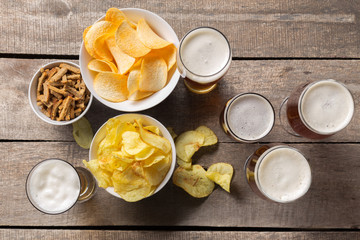 glass beer on wood background