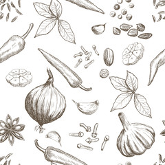 Hand drawn seamless set of organic spices