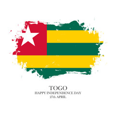 Togo Independence Day, 27 april greeting card with brush stroke background in Togo national flag colors. Vector illustration.