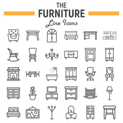 Furniture line icon set, interior symbols collection, vector sketches, logo illustrations, linear pictograms package isolated on white background, eps 10.