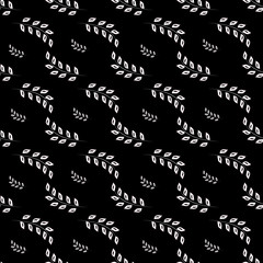 White twig on black seamless pattern