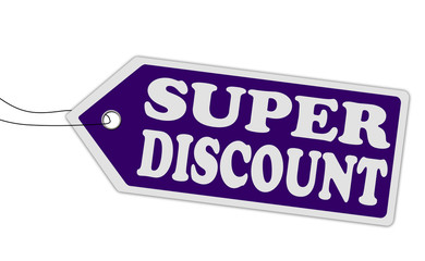 Super discount blue speech bubble label or sign