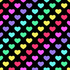 Fototapeta na wymiar Bright 80s style rainbow hearts background