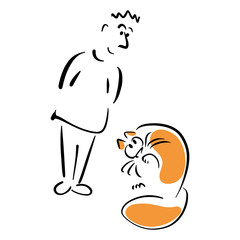 Cat looks at a human