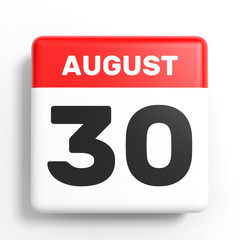 August 30. Calendar on white background.