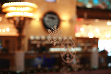Christmas ornaments snowflake background blur city