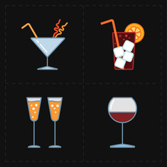 four modern flat bar icons 