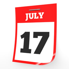 July 17. Calendar on white background.