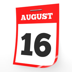 August 16. Calendar on white background.
