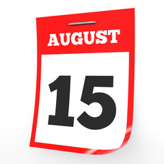 August 15. Calendar on white background.