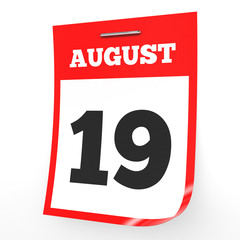 August 19. Calendar on white background.