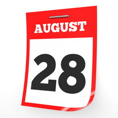 August 28. Calendar on white background.