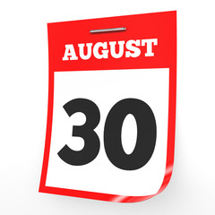 August 30. Calendar on white background.