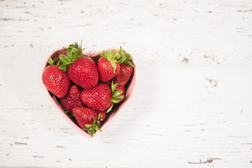 Fresh Strawberries on White Wooden Background