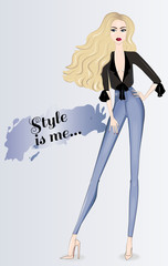 Stylish fashionable blond girl in jeans