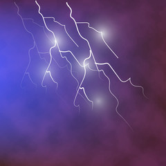 Lightning in the dark cloudy sky. Vector drawn illustration.