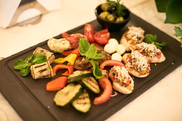 closeup of prepared garlic and vegetables