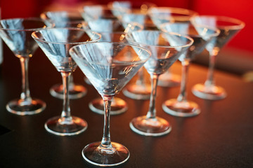 Empty glasses in restaurant natural light