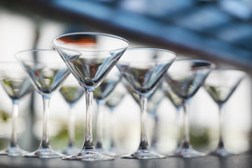 Empty glasses in restaurant natural light