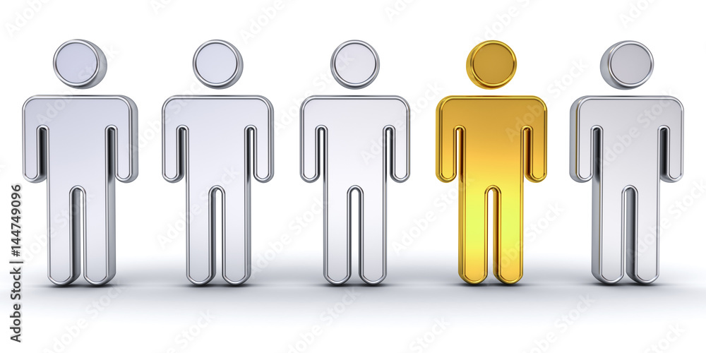 Fototapete one gold man standing out from the crowd , individuality and different creative idea concept isolate