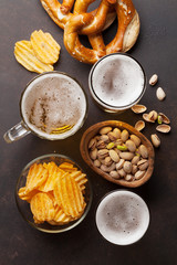 Lager beer and snacks