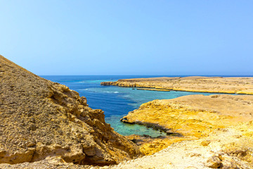 Bay with blue water in Ras Muhammad National Park in Egypt