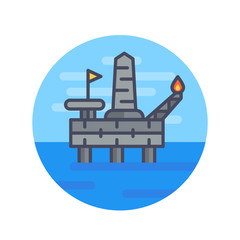 oil drilling platform, offshore rig, flat style illustration