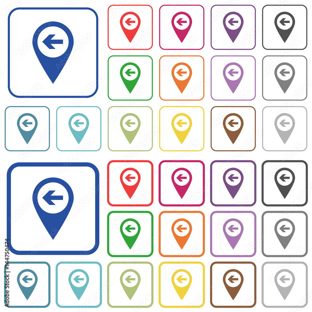 Poster previous target gps map location outlined flat color icons