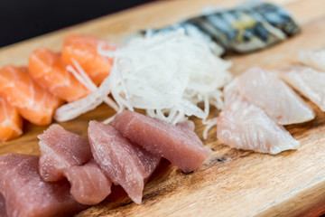 Japanese food fresh raw fish mixed sashimi