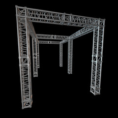 Steel truss girder rooftop construction. 3d render on black