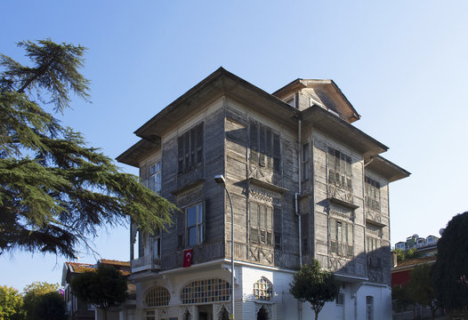 View of old, historical, wooden mansion in Heybeliada which is one of Prince islands near Istanbul.