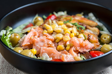 Fresh seafood salad with smoked salmon