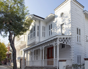 View of old, historical, wooden mansion in Heybeliada which is one of Prince islands near Istanbul.