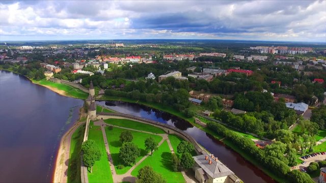 Aerial view of the Trinity Cathedral in the Pskov Kremlin