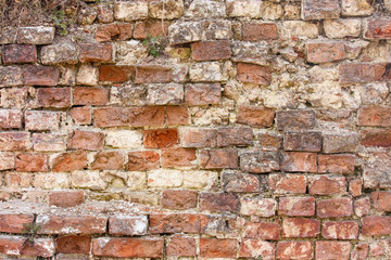 Old red weathered brick wall, horizontal grunge background