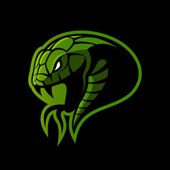 Furious green snake sport vector logo concept isolated on black background.