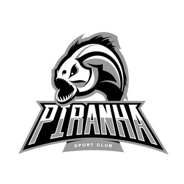 Furious piranha sport vector logo concept isolated on white background.