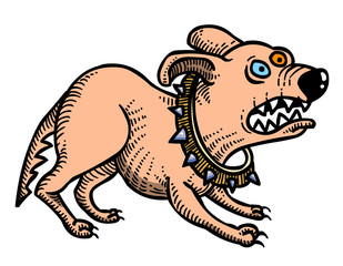 Cartoon image of annoyed dog. An artistic freehand picture.