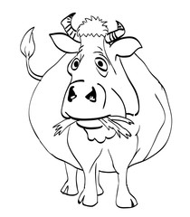 Cartoon image of cow. An artistic freehand picture.